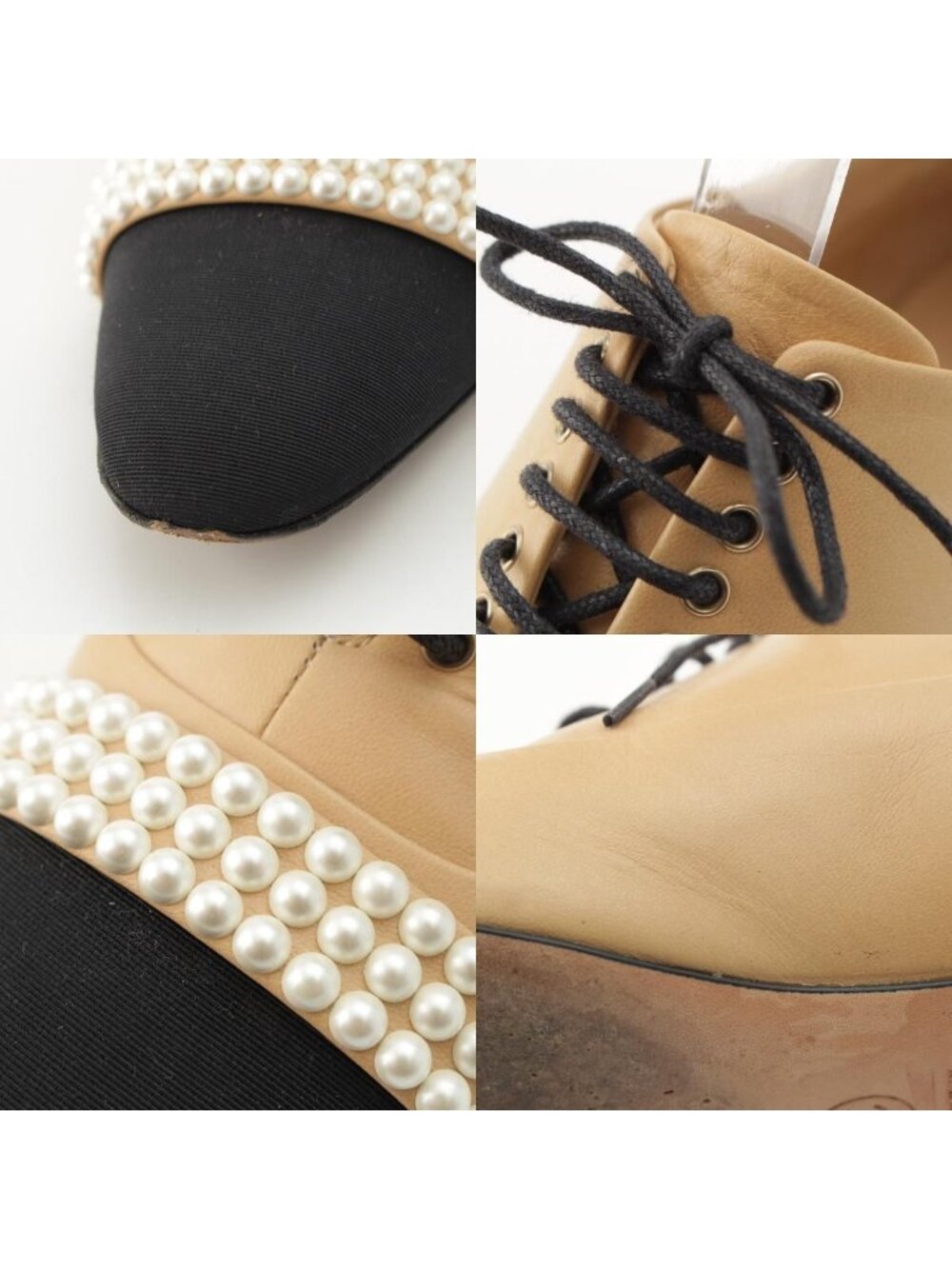 Chanel Leather Pearl CC Logo Loafers Beige Black - Picture 8 of 10